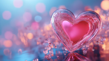 A heart-shaped design symbolizes love and quantum entanglement, radiating vibrant colors and energy.の素材