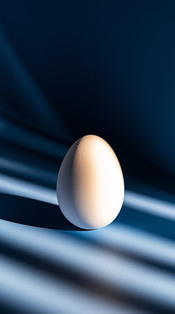 An abstract egg emerges from dramatic light and shadow, embodying minimalist beauty perfect for Easter reflections.の素材