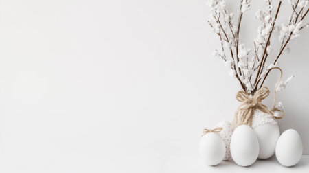 A banner showcases minimalist Scandinavian design with clean white space, adorned by a simple Easter egg illustration. The phrase 'Simple Joys' appears in thin Helvetica font, enhancing its charm.の素材