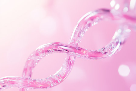 An abstract DNA helix hovers in a softly lit pale gradient space, emphasizing the beauty of genetics and molecular design. This ethereal representation suggests innovation in biology.の素材