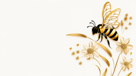 Bee hovers above delicate flower while providing essential pollination in a natural environment, showing the importance of biodiversity in harmonious ecosystems.の素材