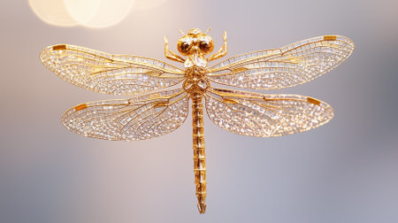 Dragonfly gliding gracefully with shimmering wings illuminated by soft light creating an enchanting atmosphere perfect for artistic projects or educational materials.の素材