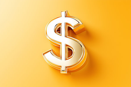 Clean golden dollar sign stands prominently against a vibrant background, emphasizing wealth and financial growth within a modern context. Appealing design suits investors and finance professionals.の素材