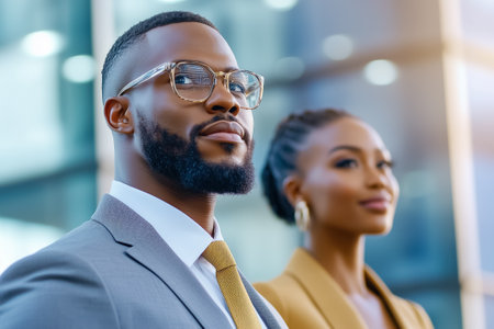 In a stylish, contemporary office, a mentor provides valuable guidance to a young entrepreneur. Their expressions reveal focus and ambition, underscoring the importance of support and collaboration.の素材