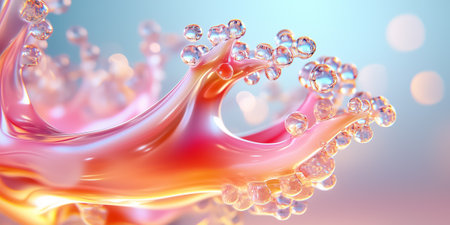 Colorful digital formations mimic coral, intertwining with shimmering bubbles. This captivating art piece evokes the serene beauty of ocean life while showing intricate details and movement.の素材