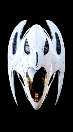 Futuristic spacecraft design with sleek white exterior and prominent features. Set against black background, highlighting advanced technology and innovation.の素材
