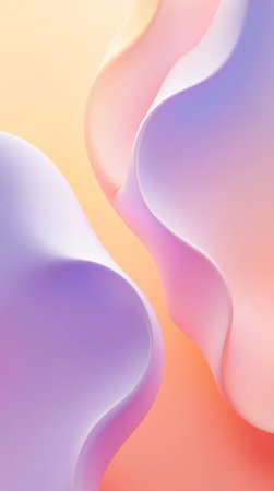 Smooth flowing folds of pastel gradients blend subtly across a gentle background, creating a tranquil aesthetic. Concept of modern design, digital art, branding.の素材