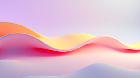 Soothing abstract gradient background featuring gentle organic folds in soft pastel hues. Bright yet muted color palette provides serene ambiance. Concept of digital art, design, graphic creation.の素材