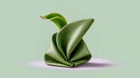 Fabric sculpture mimics plant leaves with smooth curves and folds. Soft pastel background enhances artistry, creating a serene atmosphere. Concept of textile design, home decor, craft.の素材