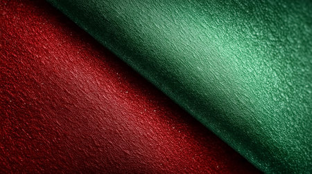 Textured surfaces in vibrant red and green colors overlap, creating a warm and inviting backdrop. Bright festive feel suitable for holiday decorations, event promotions, and seasonal marketing.の素材
