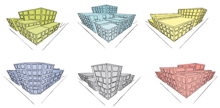 6 handdrawn building in perspective のイラスト素材