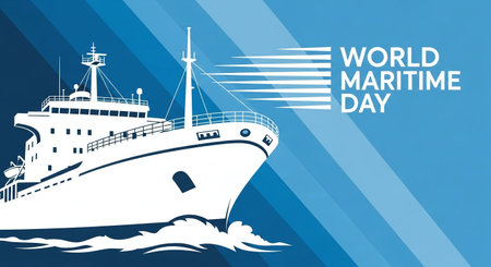 Modern Cargo Ship Sailing: Celebrating World Maritime Day and Global Shippingの素材