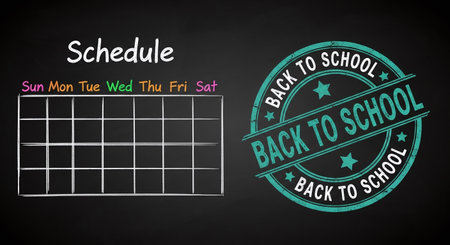 Academic Year Planning: Chalkboard Schedule with a Retro Back to School Stampの素材