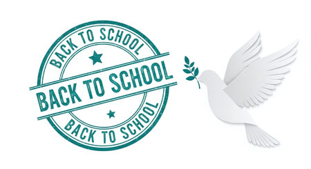 Harmony of Education: Peace Dove with Olive Branch and Retro Back to School Stampの素材