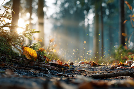 ethereal blur of a sunlit forestの素材