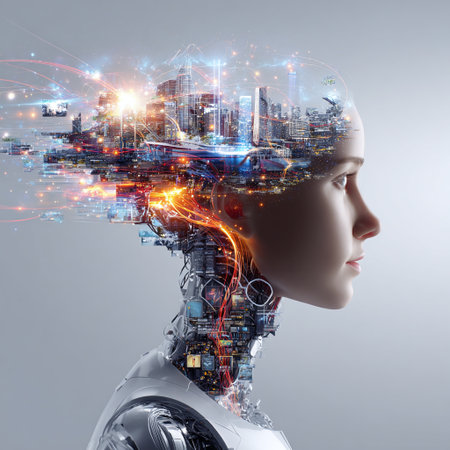 abstract human profile composed of a complex network of interconnected data streams, wiresの素材