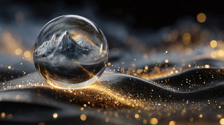 Crystal Ball Mountain Reflection Golden Sparkles Magic Fortune Telling Mysticalの素材
