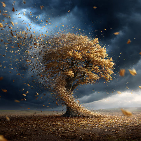 Epic Autumn Tree Leaves Explosion Stormy Sky Nature Landscape Art Print Home Decor Designの素材