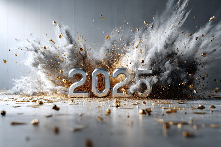 2025 New Year Explosion Gold Silver Numbers Celebration Party Fireworks Eventの素材