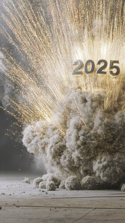 2025 New Year Explosion Gold Silver Numbers Celebration Party Fireworks Eventの素材