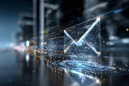 Digital Email Envelope on Circuit Board for Tech Communication Marketingの素材