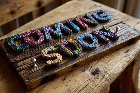 Colorful Beaded Coming Soon Wooden Sign for Retail Store Launch and Event Promotion Adsの素材