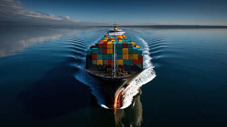 Cargo Ship with Colorful Containers Ocean Voyage for Logistics and Global Trade Marketingの素材