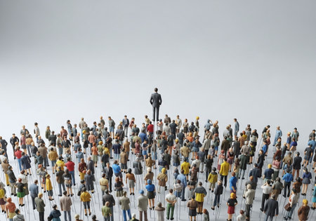 A Business Leader on Stilts Over a Crowd, a Conceptual Metaphor for Visionの素材
