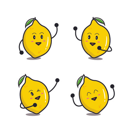 Ilustration vector graphic of cute lemon fruit cartoon Character flat design so fun, suitable for children coloring for Bussines, icon,  etcのイラスト素材