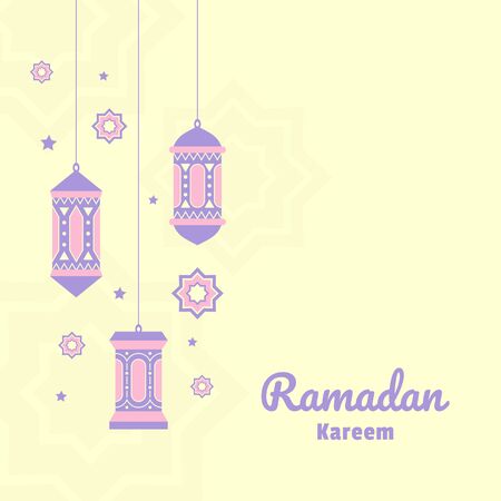 Ramadan decoration greeting card illustration. Ramadan kareem cartoon vector. Wishing for Islamic festival. Perfect for banner, poster, background, flyer,illustration, brochure and sale backgroundのイラスト素材