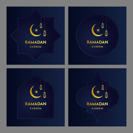 Geometric dark blue and gold with moon Ramadan decoration greeting design. Perfect for banner, poster, background, flyer, brochure and sale background.のイラスト素材
