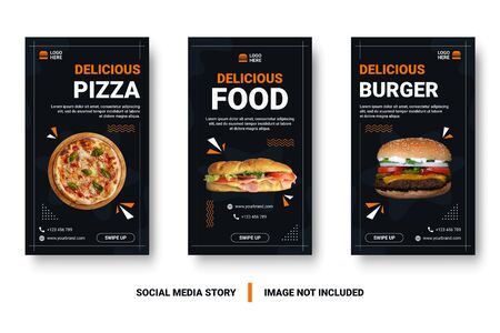 Food menu banner social media post. Editable social media templates for promotions on the Food menu. Set of social media story and post frames. Layout design for marketing on social media.のイラスト素材