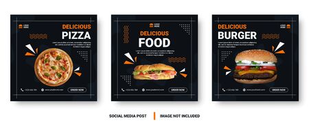Food menu banner social media post. Editable social media templates for promotions on the Food menu. Set of social media story and post frames. Layout design for marketing on social media.のイラスト素材