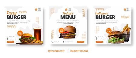 Food menu banner social media post. Editable social media templates for promotions on the Food menu. Set of social media story and post frames. Layout design for marketing on social media.のイラスト素材