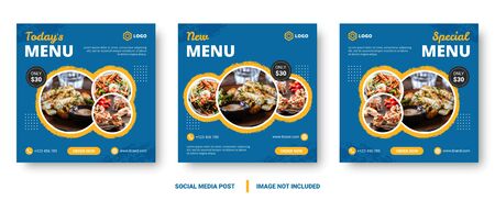 Food menu banner social media post. Editable social media templates for promotions on the Food menu. Set of social media story and post frames. Layout design for marketing on social media.のイラスト素材