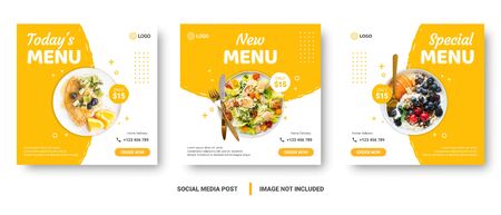 Food menu banner social media post. Editable social media templates for promotions on the Food menu. Set of social media story and post frames. Layout design for marketing on social media.のイラスト素材
