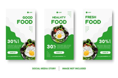 Food menu banner social media post. Editable social media templates for promotions on the Food menu. Set of social media story and post frames. Layout design for marketing on social media.のイラスト素材