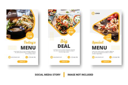 Food menu banner social media post. Editable social media templates for promotions on the Food menu. Set of social media story and post frames. Layout design for marketing on social media.のイラスト素材