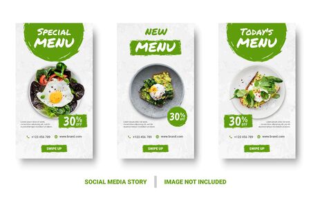 Food menu banner social media post. Editable social media templates for promotions on the Food menu. Set of social media story and post frames. Layout design for marketing on social media.のイラスト素材