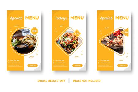 Food menu banner social media post. Editable social media templates for promotions on the Food menu. Set of social media story and post frames. Layout design for marketing on social media.のイラスト素材