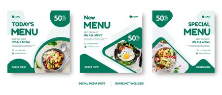 Food menu banner social media post. Editable social media templates for promotions on the Food menu. Set of social media story and post frames. Layout design for marketing on social media.のイラスト素材