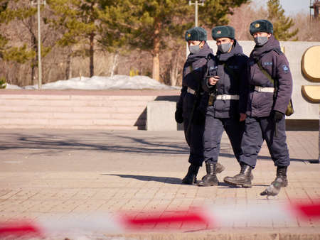 Karaganda, Kazakhstan - 1nd April, 2020 -The streets of the city are quarantined closed due to...