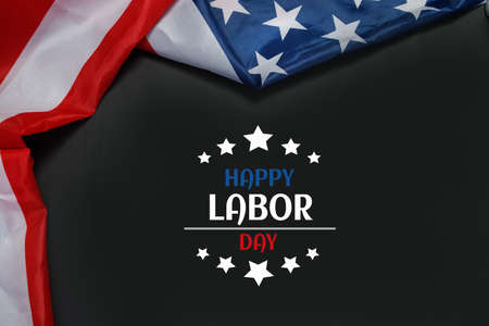 Happy Labor day banner, USA flag on dark background.の写真素材