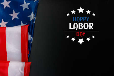 Happy Labor day banner, USA flag on dark background.の写真素材