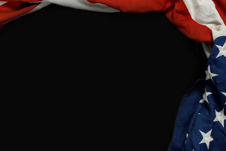 Close up of waving national usa american flag on black background with copy space for text. Concept of 4th of July or Memorial Day.の写真素材