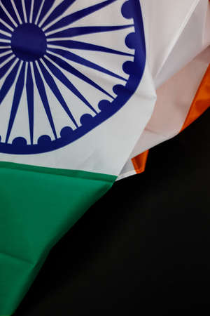 Close up of waving national usa american flag on black background with copy space for text.