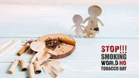 Paper cut of family destroyed by cigarettes. Drugs destroying family concept. Quit smoking for life on World no Tobacco day concept. World no tobacco day.の写真素材