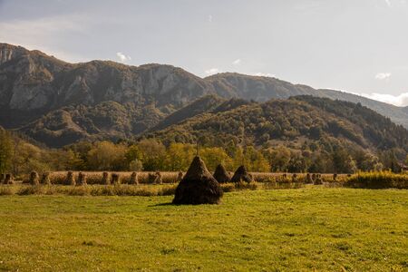 Colorful autumn landscape in the mountain village