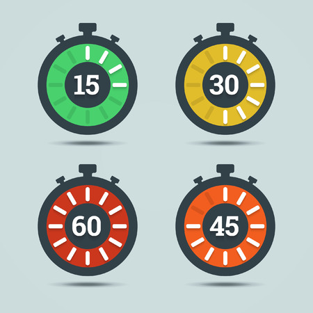 Timer icons with color gradation and numbers in flat style on a light background. のイラスト素材