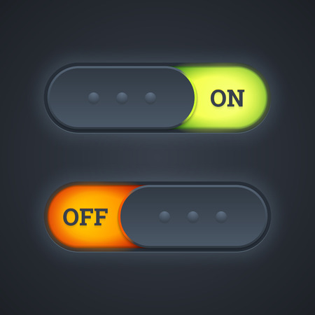 On and off switch toggle buttons with green and red lights.のイラスト素材